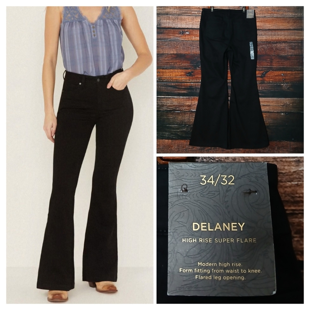 NWT Shyanne Jeans 34X32 18 Delaney High Rise Super Flare Black Stretch Denim